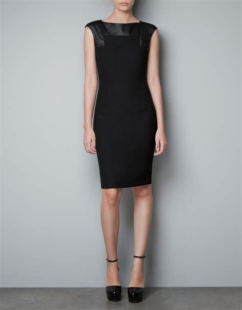 Zara Dress with Faux Leather Appliqué in Black | Lyst