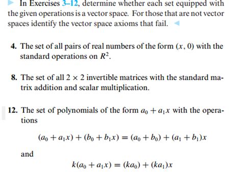 linear algebra - In Exercises3–12, determine whether each set equipped ...