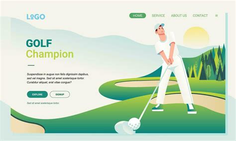 Golf Banner illustration, a man playing golf in the golf course with trees behind him vector ...