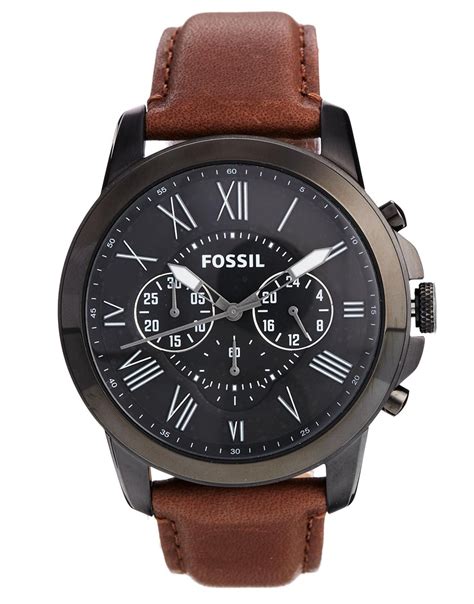 Lyst - Fossil Grant Brown Leather Strap Chronograph Watch Fs4885 in ...