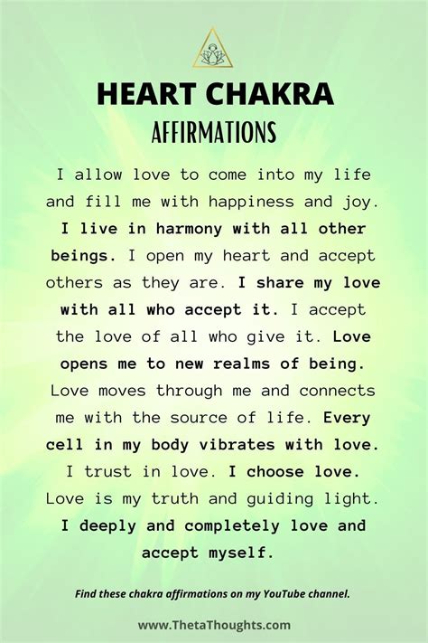 Heart Chakra Affirmations | Chakra affirmations, Healing heart quotes, Positive affirmations quotes