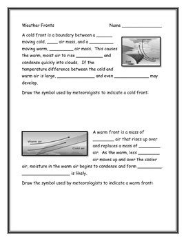 Weather Fronts Worksheet by Annette Hoover | Teachers Pay Teachers