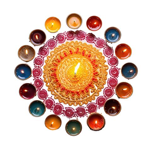 Oil Lamps Lit On Colorful Rangoli Or Rice During Diwali Celebration, Indian Festival, Hindu ...