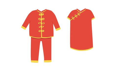 Vector set of Chinese New Year clothes clipart. Cute Chinese red traditional clothes flat vector ...