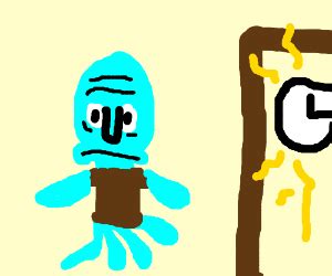 Squidward breaks a time machine and is alone. - Drawception