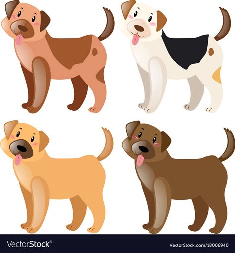 Four dogs with different fur colors Royalty Free Vector