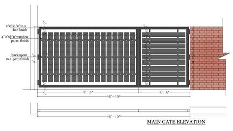 Autocad drawing of main gate elevation with dimensions - Cadbull