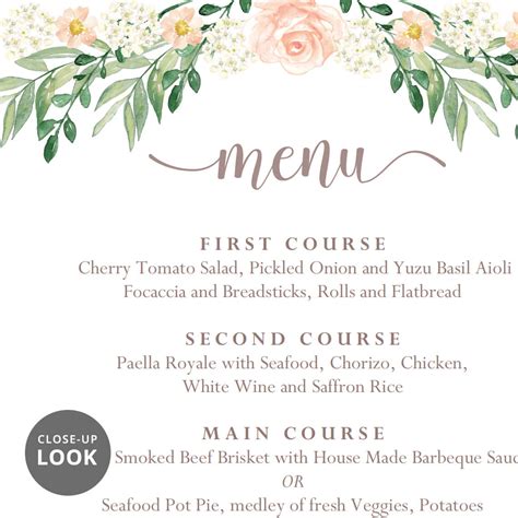 Wedding Dinner Menu | Printable Templates | Hands in the Attic