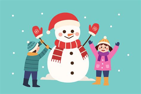 Cute children building snowman vector 13192761 Vector Art at Vecteezy