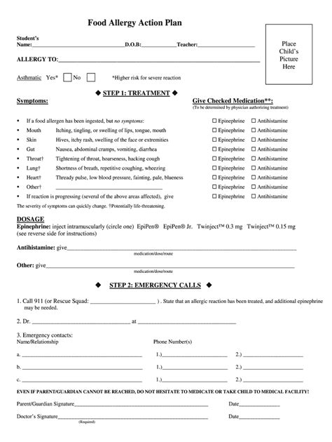 Printable allergy action plan pdf: Fill out & sign online | DocHub