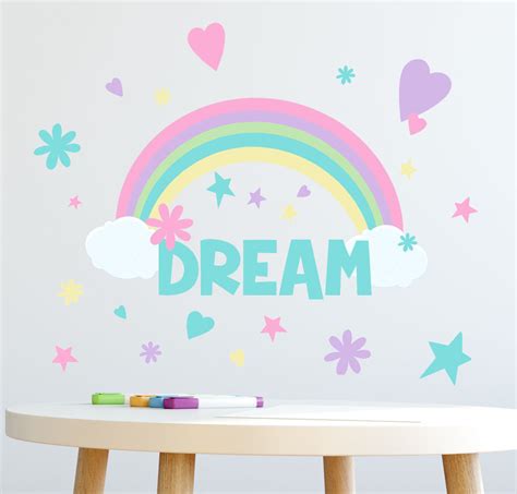 Rainbow Dream Girls Wall Decals (118) Pieces for Bedroom Peel and Stick Wall Decor Stickers for ...