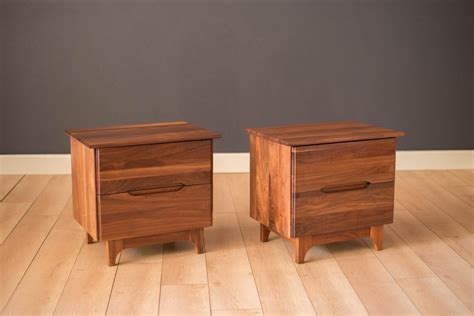 Pair of Mid-Century Modern Solid Walnut Nightstands - Mid Century Maddist