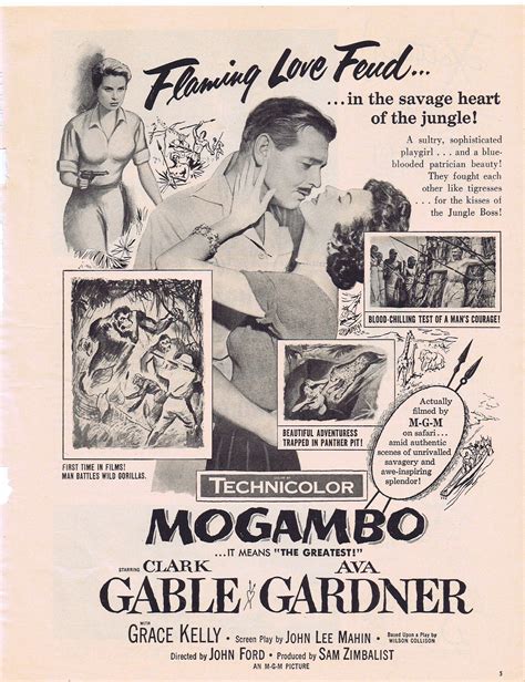 Clark Gable and Ava Gardner Mogambo 1953 Original Vintage Movie Ad with ...