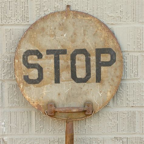 Set of Three Vintage Handheld Traffic Signs at 1stdibs