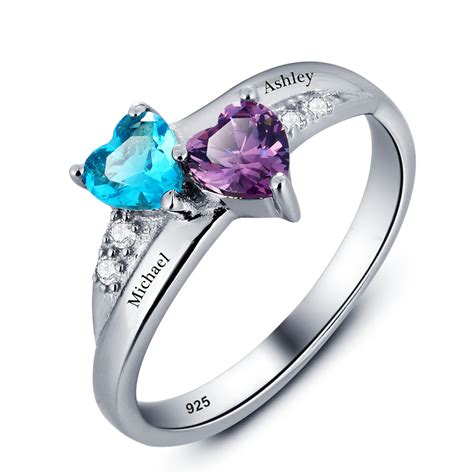 Engraved Birthstone Heart Ring 925 Sterling Silver - Fashion Design Store