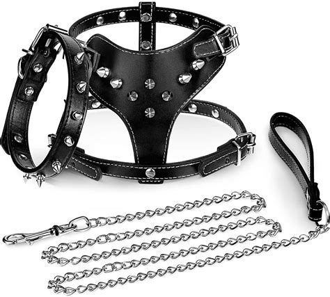 3 Pieces Studded Dog Leash Set Include PU Leather Spiked Dog Harness ...