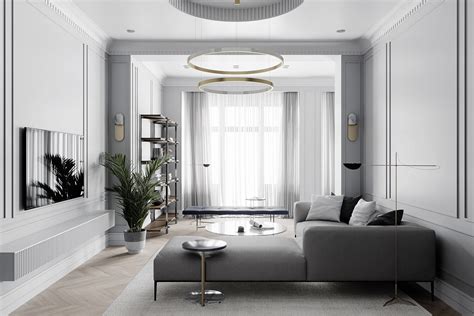 Grey Based Neoclassical Interior Design With Muted & Metallic AccentsInterior Design Ideas.