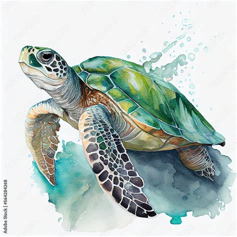 Watercolor of a green sea turtle Stock Illustration | Adobe Stock