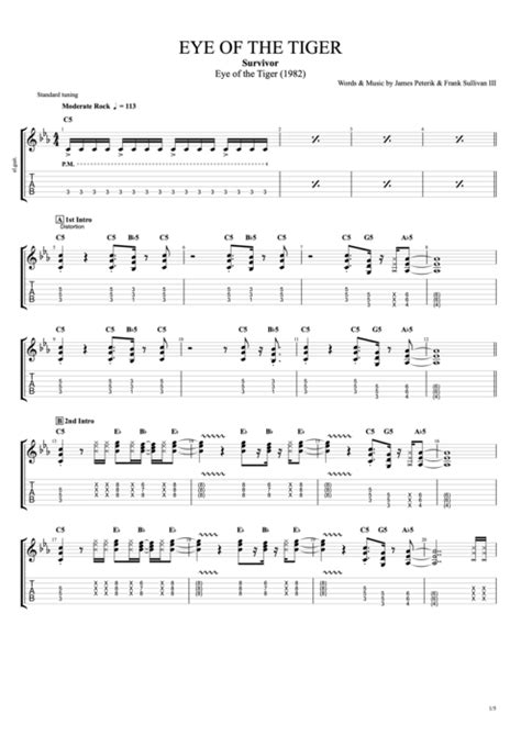 Eye of the Tiger by Survivor - Compacted Full Score Guitar Pro Tab | mySongBook.com