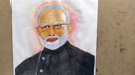 Narendra Modi Portrait Drawing With Pencil And Watercolour / How to draw Narendra Modi Step by ...