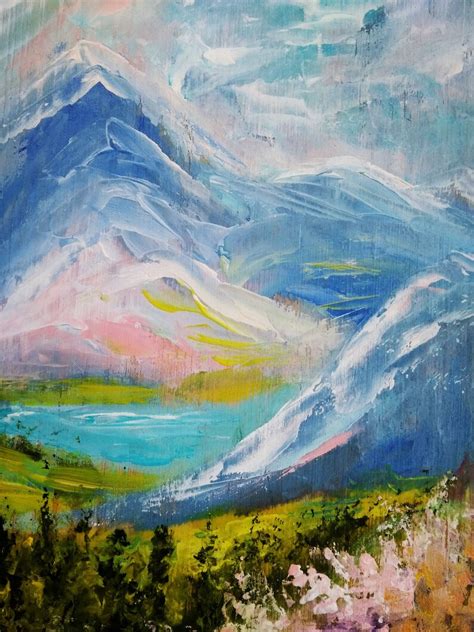 Miniature landscape Painting on wood Mountains nature | Etsy