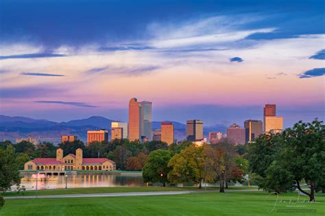 Photos of Denver Skyline and City Park at Sunrise