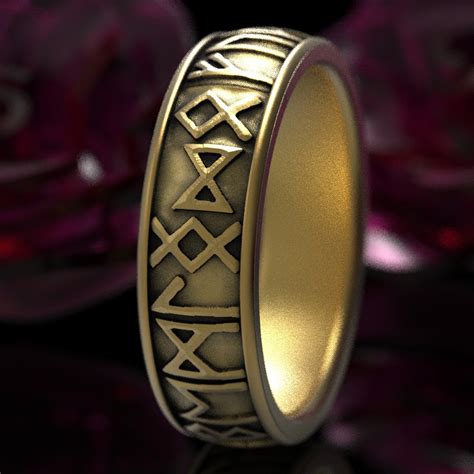 Gold Nordic Rune Ring, Viking Rune Wedding Band, Magical Jewelry, Rune Jewlery, Norse Ring, Made ...