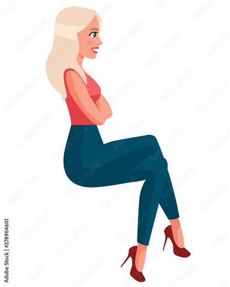 Vector illustration of sitting woman in casual clothes under the white ...