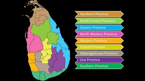 9 Provinces and 25 Districts map of Sri Lanka shown in different colours /grade 5 scholership ...