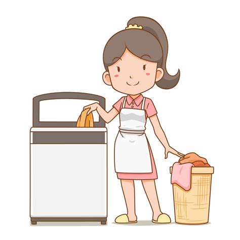 Cartoon character of housekeeper putting clothes in the washing machine. 4977533 Vector Art at ...