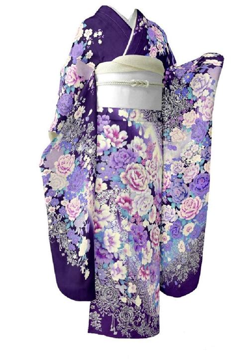 Maiko Kyoto Yuzen Pure Silk Furisode-Kimono Set Purple Lobe Small shortNEWJapan | Kimono ...