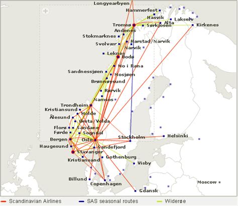 SAS Scandinavian Airlines route map - Europe from Oslo