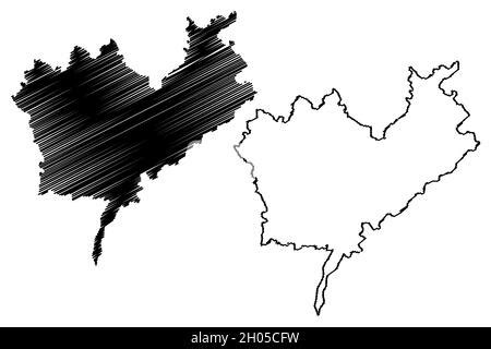 Purnia district (Bihar State, division, Republic of India) map vector ...