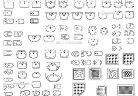 Sanitary ware set DWG, free CAD Blocks download