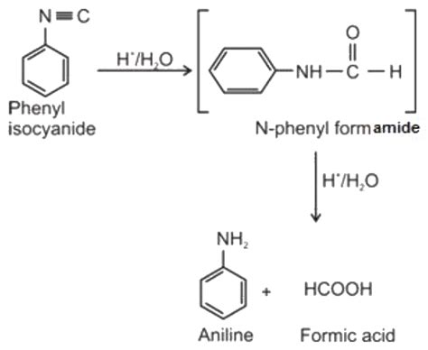 hydrolysis of phenylisocyanide with acidic hydrolysis yield