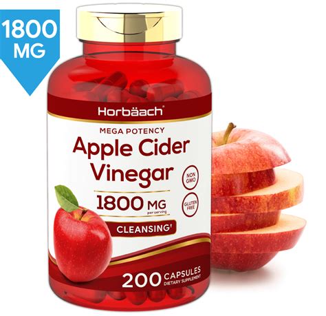 Apple Cider Vinegar Capsules 1800mg | 200 Pills | by Horbaach - Walmart ...