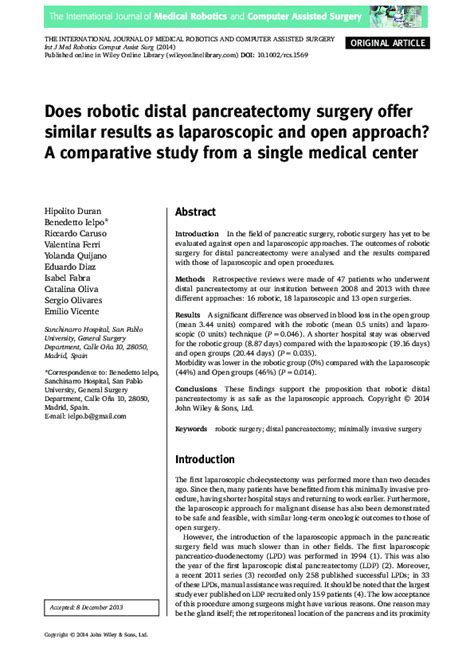 (PDF) Does robotic distal pancreatectomy surgery offer similar results as laparoscopic and open ...