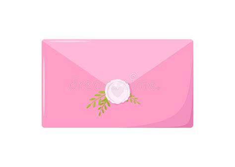 Pink Mail Envelope with a Stamp and Leaves. Vector Illustration of the Wax Seal. Design Element ...