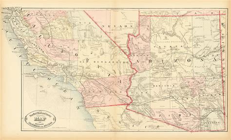 New Railroad and County Map of Southern California and Arizona New York Painting by HS Stebbins ...