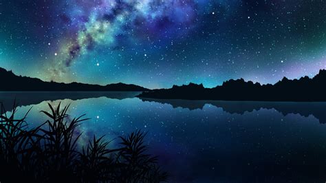 Download River Sky Anime Night HD Wallpaper by smile