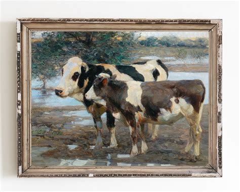 PRINTABLE ART Vintage Farm Animals Oil Painting Two Cows | Etsy