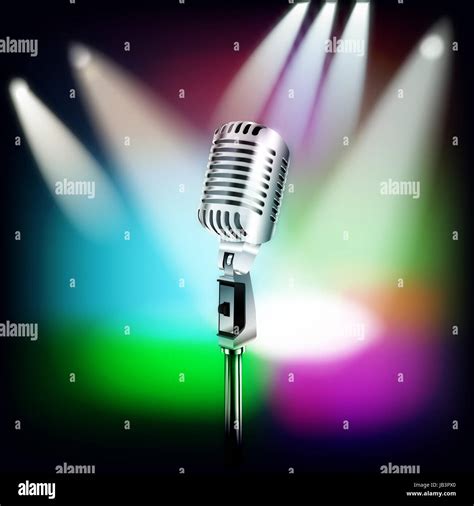 abstract music background with retro microphone and spotlights on stage ...