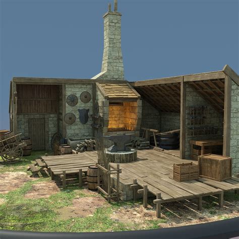 medieval blacksmith house obj