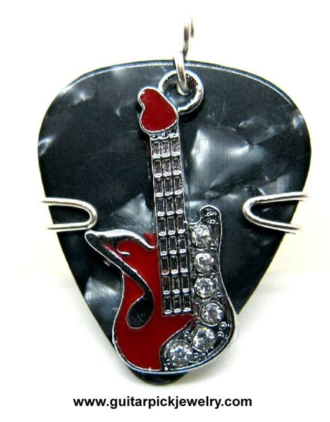 Black Guitar Pick With a Beautiful Red Guitar Charm - Etsy