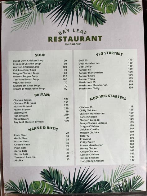 Menu at Bay Leaf Restaurant, Thiruthani