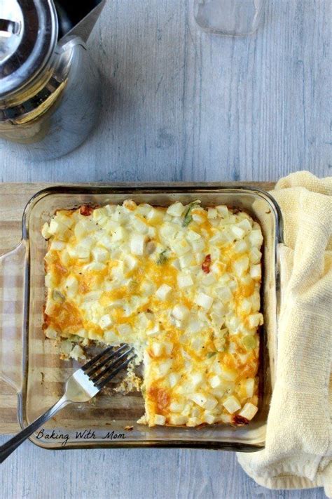 Cheesy Egg O'Brien Casserole in a square cooking dish | Baked dishes, Easy egg casserole ...