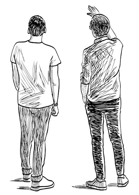 Premium Vector | Sketch of two young men standing and talking outdoors