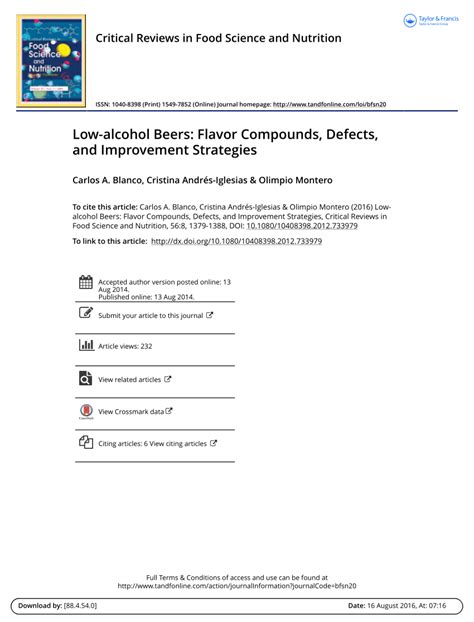 (PDF) Low-alcohol Beers: Flavor Compounds, Defects, and Improvement Strategies