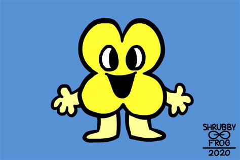 a yellow cartoon character with big eyes and arms wide open, standing in front of a blue background