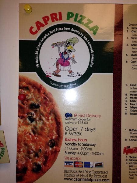 Menu at Capri Pizza pizzeria, Anchorage